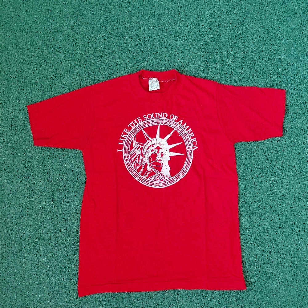 VINTAGE 1979 Youth I Like The Sound Of America Patriotic 70's Red T Shirt Sz Lar